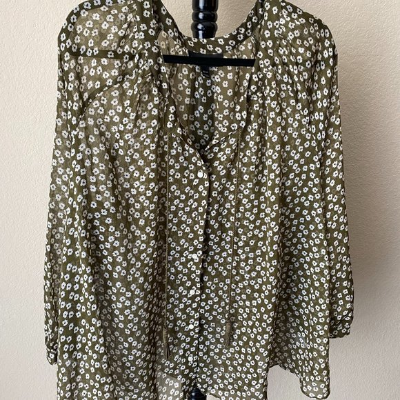 Lane Bryant, Size 18/20, Long Sleeve, Forest Green Sheer, Floral, Button Down - Picture 1 of 5